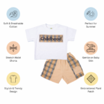 Trendy Boys Cotton T-Shirt + Plaid Panel Shorts Outfit - Image 10