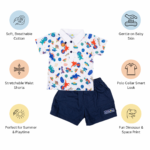 Cute Dino Printed Polo Top with Navy Shorts - Image 10