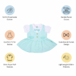 Soft Cotton Dress with Attached Vest & Bow Design - Mint - Image 8