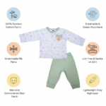 Unisex Baby Cotton Nightwear Set with Cute Bear Patch - Green - Image 12