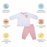 Unisex Baby Cotton Nightwear Set with Cute Bear Patch - Pink - Image 11