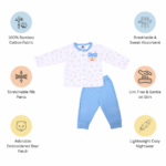 Unisex Baby Cotton Nightwear Set with Cute Bear Patch - Blue - Image 9
