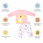 Premium Bamboo Cotton Full Sleeves Top & Full Pajama Set – Cute Animal Print - Pastel Pink - Image 10