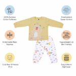 Premium Bamboo Cotton Full Sleeves Top & Full Pajama Set – Cute Animal Print - Warm Yellow - Image 10