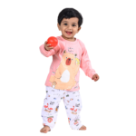 Premium Bamboo Cotton Full Sleeves Top & Full Pajama Set – Cute Animal Print - Pastel Pink - Image 3