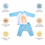 Soft Bamboo Cotton Front-Open Velcro Nightwear Set – Bear Print - Soft Blue - Image 9