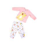 Premium Bamboo Cotton Full Sleeves Top & Full Pajama Set – Cute Animal Print - Pastel Pink
