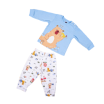 Premium Bamboo Cotton Full Sleeves Top & Full Pajama Set – Cute Animal Print - Soft Blue
